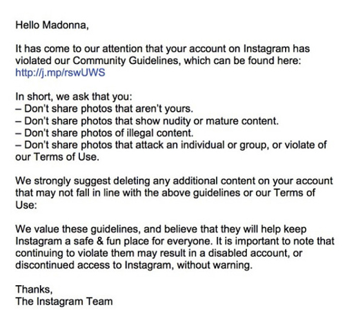 Instagram larang Madonna