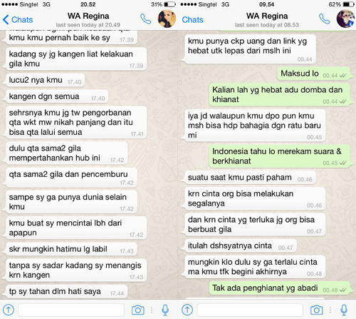 pertengkaran farhat abbas dan regina di whatsapp