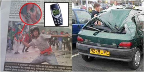 Akibat dilempar ponsel Nokia 3310 mobil ringsek