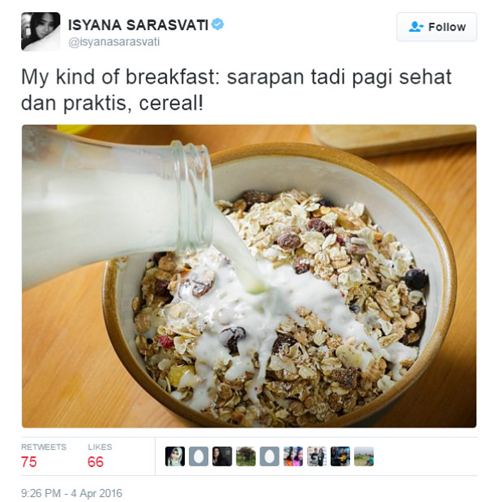 isyana sarasvati sarapan sereal
