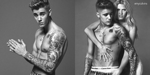 Foto Justin Bieber Topless Dipeluk Model Seksi Lara Stone di Iklan Calvin Klein