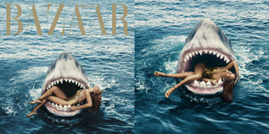 Foto Seksi Rihanna Renang Bareng Hiu di Majalah Harper's Bazaar