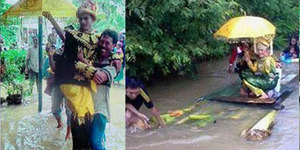 Pasangan Ini Terjang Banjir Sedalam 3 Meter Menuju Pelaminan