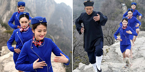 Foto: Pramugari China Belajar Kungfu di Puncak Gunung